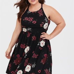 TORRID Black Floral Skater Dress Size 2